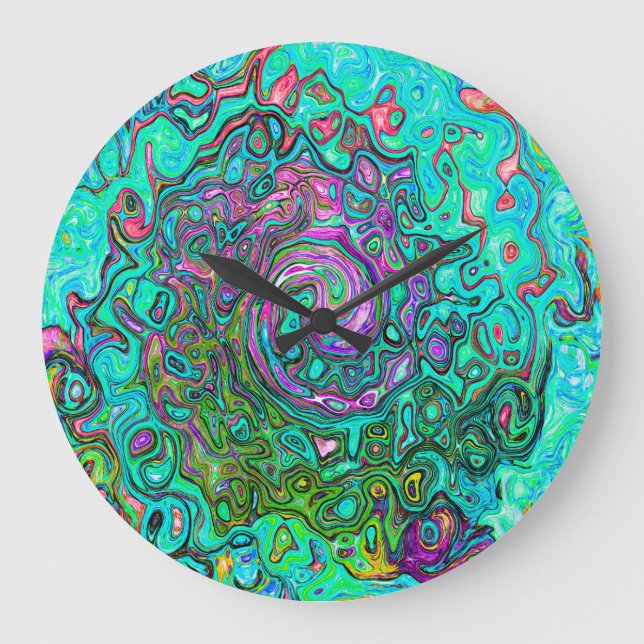 Aquamarine Groovy Abstrakt Retro Liquid Swirl Stor Klocka (Framsida)