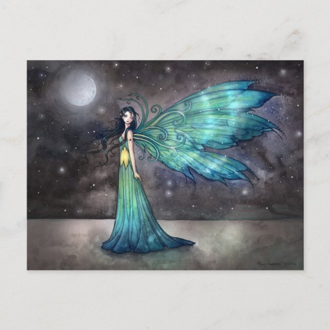 Aquamarine Kväll Celestial Älva Fairy Fantasy Art Vykort (Framsida)