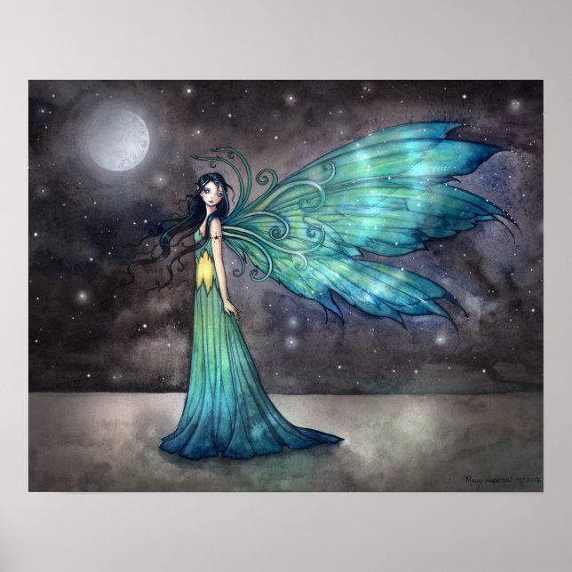 Aquamarine Kväll Celestial Gothic Fairy Art Skriv  Poster (Framsidan)