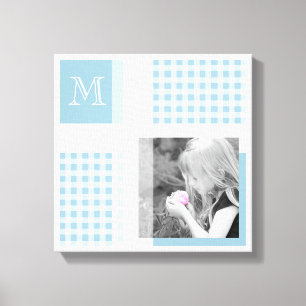 Aquamarine Lägg till ditt foto Gingham Modern Mono Canvastryck