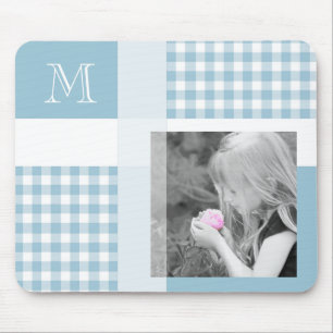 Aquamarine Lägg till ditt foto Gingham Modern Mono Musmatta