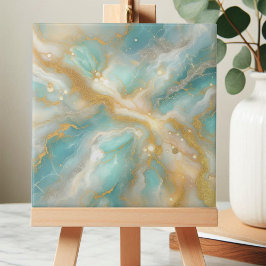 Aquamarine Marble Guld Glitter Veins och Swirls Kakelplatta
