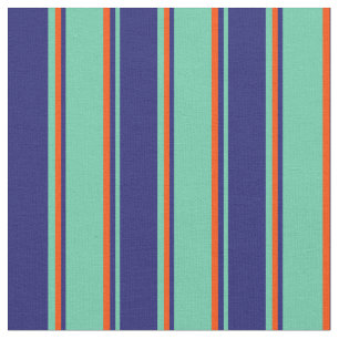 Aquamarine, Midnight Blue och Red Färgad Linjer Tyg