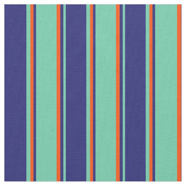 Aquamarine, Midnight Blue och Red Färgad Linjer Tyg (Närbild)