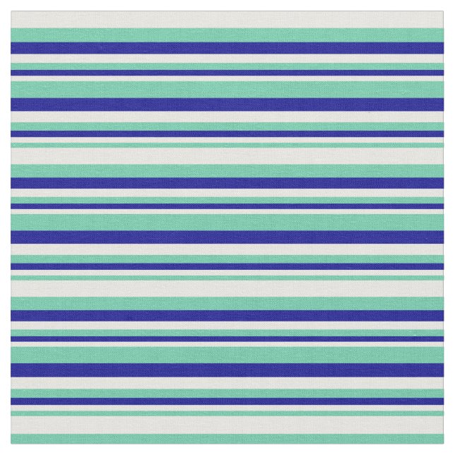 Aquamarine, Mint Cream och Mörk blått Linjer Tyg (Närbild)