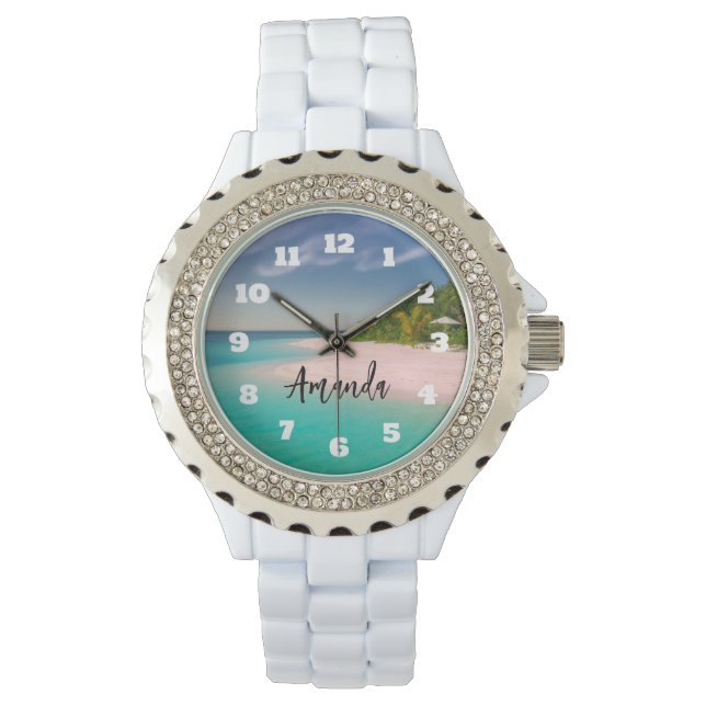 Aquamarine Ocean Tropical Beach Personalized Armbandsur (Framsida)