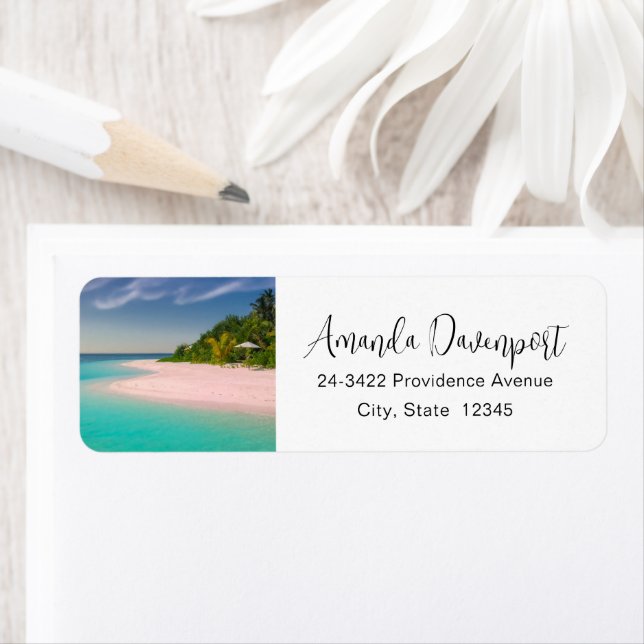  Aquamarine Ocean Tropical Beach Scenic Address Returadress Etikett (Insitu)