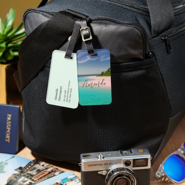 Aquamarine Ocean Tropical Beach Scenic Bagagebricka (Fram & Baksida)