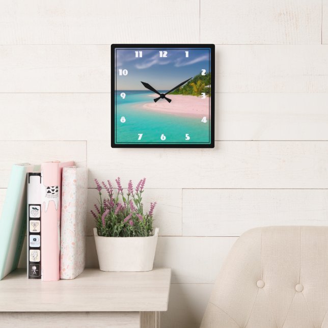 Aquamarine Ocean Tropical Beach Scenic Fyrkantig Klocka (Läsesal)