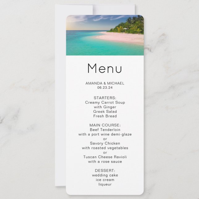 Aquamarine Ocean Tropical Beach Scenic Menu Inbjudningar (Framsida)