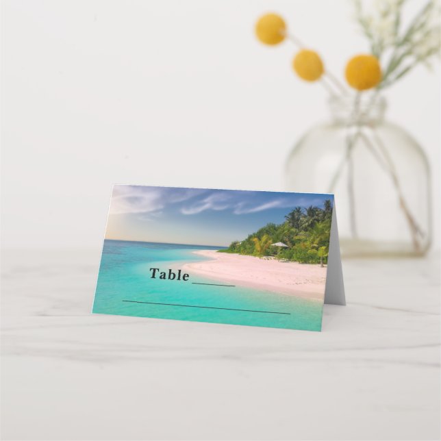 Aquamarine Ocean Tropical Beach Scenic Table Placeringskort (Framsida)
