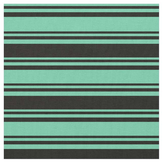 Aquamarine och Black Färgad Linjer Mönster Tyg (Närbild)
