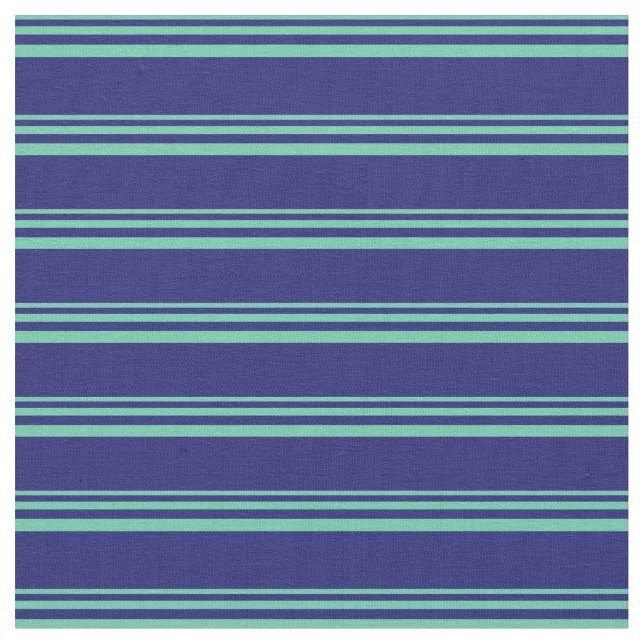 Aquamarine och Midnight Blue Färgad Linjer Tyg (Närbild)