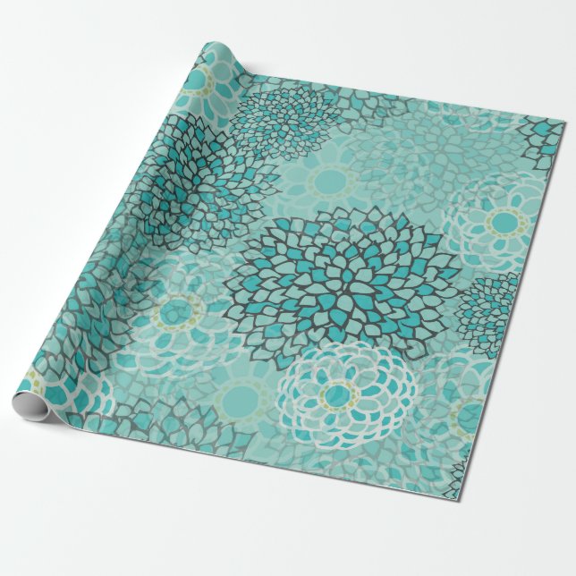 Aquamarine- och Mintblommabristning Presentpapper (Utrullad)