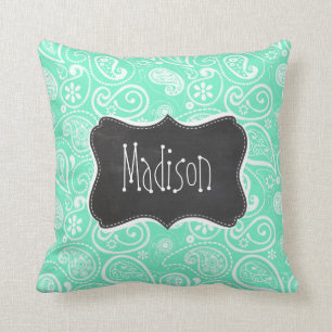 Aquamarine Paisley; Retro Chalkboard Kudde