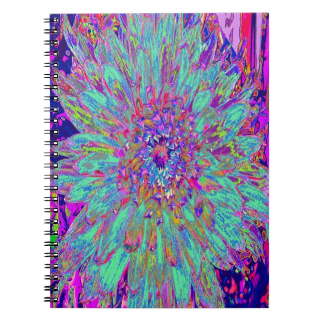 Aquamarine Rainbow Färg Abstrakt Dahlia Flower Anteckningsbok (Framsidan)