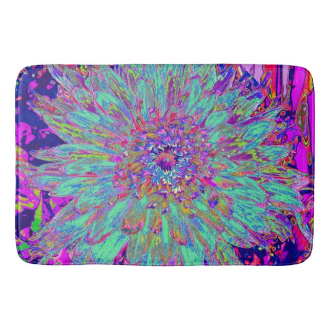 Aquamarine Rainbow Färg Abstrakt Dahlia Flower Badrumsmatta (Framsidan)