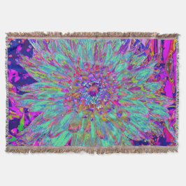 Aquamarine Rainbow Färg Abstrakt Dahlia Flower Filt