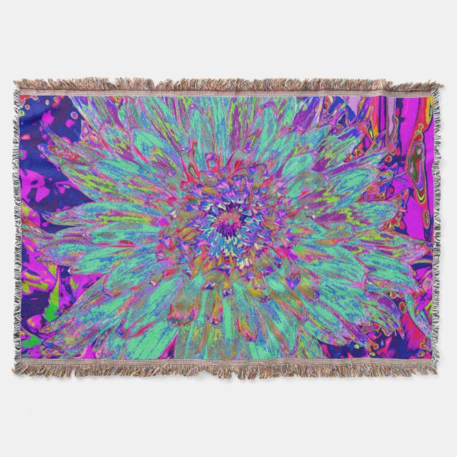 Aquamarine Rainbow Färg Abstrakt Dahlia Flower Filt (Framsidan)