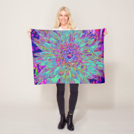 Aquamarine Rainbow Färg Abstrakt Dahlia Flower Fleecefilt