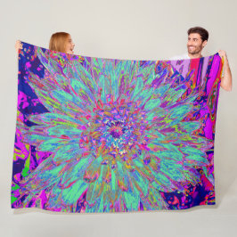 Aquamarine Rainbow Färg Abstrakt Dahlia Flower Fleecefilt