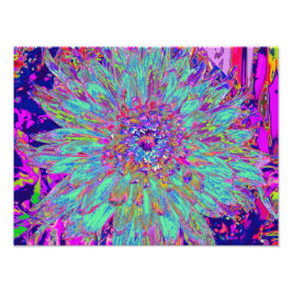 Aquamarine Rainbow Färg Abstrakt Dahlia Flower Fototryck