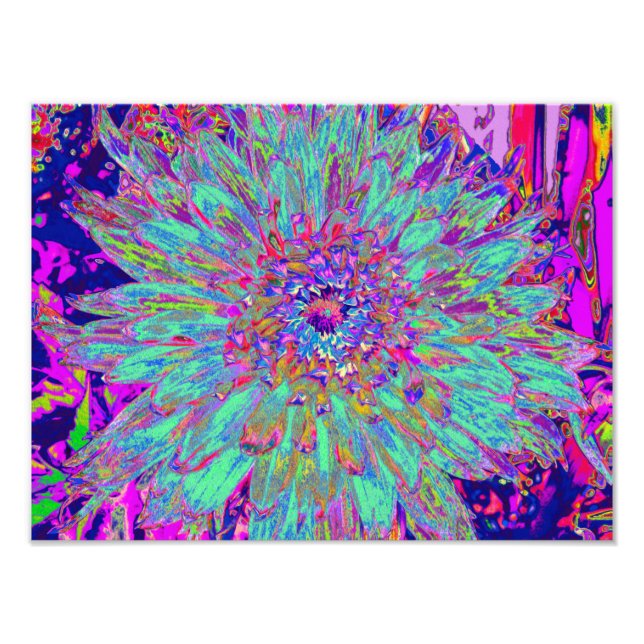 Aquamarine Rainbow Färg Abstrakt Dahlia Flower Fototryck (Framsidan)