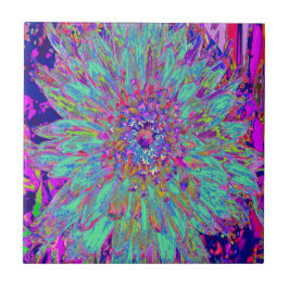 Aquamarine Rainbow Färg Abstrakt Dahlia Flower Kakelplatta