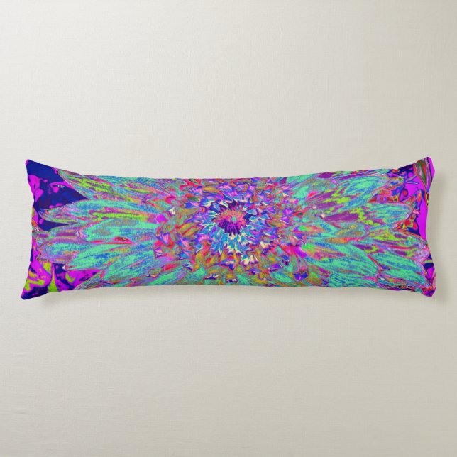 Aquamarine Rainbow Färg Abstrakt Dahlia Flower Kroppskudde (Framsidan)