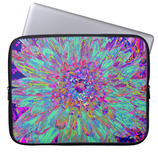 Aquamarine Rainbow Färg Abstrakt Dahlia Flower Laptop Fodral (Framsidan)
