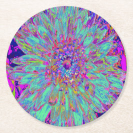 Aquamarine Rainbow Färg Abstrakt Dahlia Flower Underlägg Papper Rund