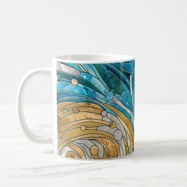Aquamarine River Abstrakt Mosaic Art Kaffemugg (Vänster)