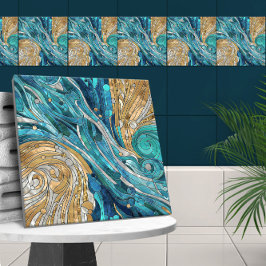 Aquamarine River Abstrakt Mosaic Art Kakelplatta