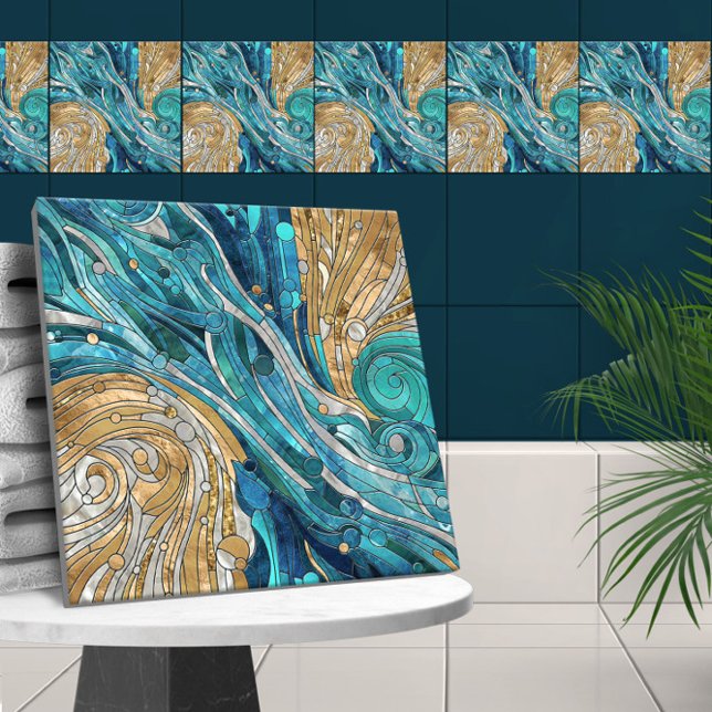 Aquamarine River Abstrakt Mosaic Art Kakelplatta (Skapare uppladdad)