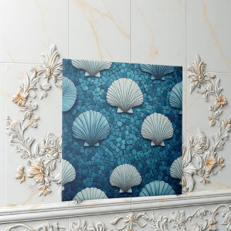 Aquamarine Seashells Mosaic Blue Ocean Marine Life Kakelplatta