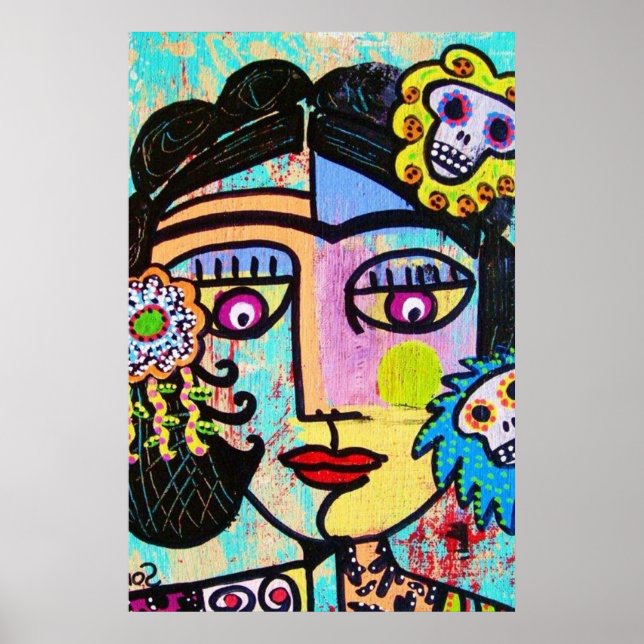 Aquamarine Sugar Skull Mexikanska kvinnans Poster (Framsidan)
