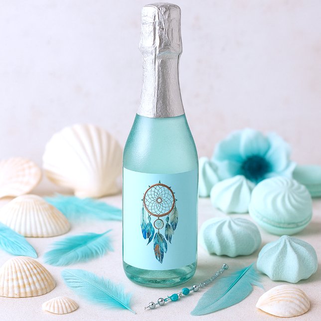 Aquamarine Watercolor Dreamcatcher Baby Shower (Aquamarine Watercolor Dreamcatcher Baby Shower Sparkling Wine Label)