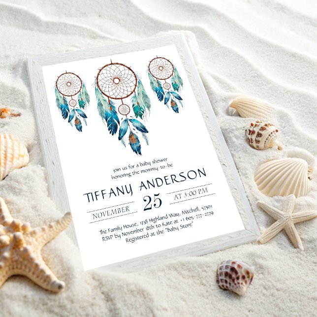 Aquamarine Watercolor Dreamcatcher Baby Shower Inbjudningar (Aquamarine Watercolor Dreamcatcher Baby Shower Invitation)
