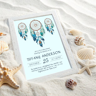 Aquamarine Watercolor Dreamcatcher Baby Shower Inbjudningar