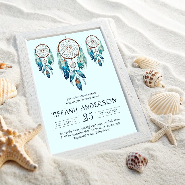 Aquamarine Watercolor Dreamcatcher Baby Shower Inbjudningar (Aquamarine Watercolor Dreamcatcher Baby Shower Invitation)
