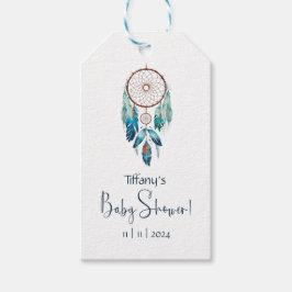 Aquamarine Watercolor Dreamcatcher Baby Shower Presentetikett