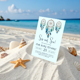 Aquamarine Watercolor Dreamcatcher Sip and See Inbjudningar