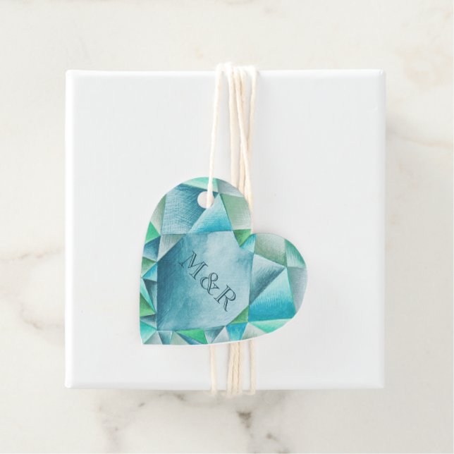 Aquamarine Watercolor Heart Cute Valentine Day Gåvor Etiketter (På plats)