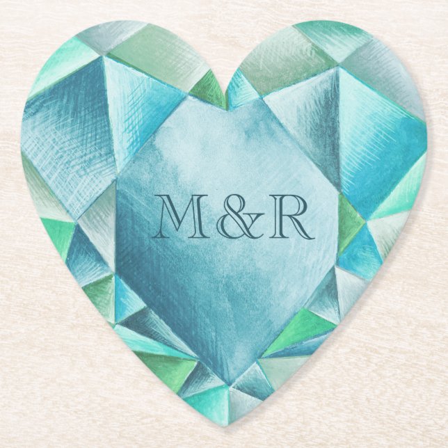 Aquamarine Watercolor Heart Cute Valentine Day Underlägg Papper (Framsida)