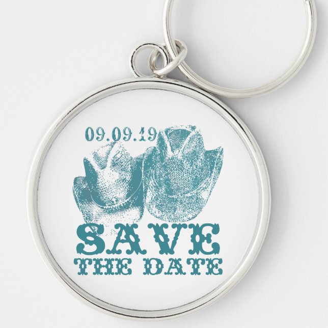 Aquamarine Westernare Vintage bröllop Rund Silverfärgad Nyckelring (Framsidan)