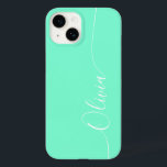 Aquamarine White Elegant Calligraphy Script Namn<br><div class="desc">Aquamarine Elegant White Calligraphy Script Anpassningsbar Personlig Namn iPhone 14 Smart Phone Case har en modern och enkel utformning av trendiget och snyggt med personlig namn i elegant-handskriven calligraphy-skripttypografi på akvamarin-bakgrund. Designad av ©Evco Studio www.zazzle.com/store/evcostudio</div>