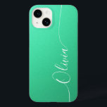 Aquamarine White Elegant Calligraphy Script Namn<br><div class="desc">Aquamarine Shimmer White Elegant Calligraphy Script Anpassningsbar Namn iPhone 14 Smart Phone Case har en modern och enkel design för trendig och snyggt med din personlig namn i Personlig-handskriven calligraphy-skripttypografi på en metallisk akvamarinshimmerbakgrund. Designad av ©Evco Studio www.zazzle.com/store/evcostudio</div>