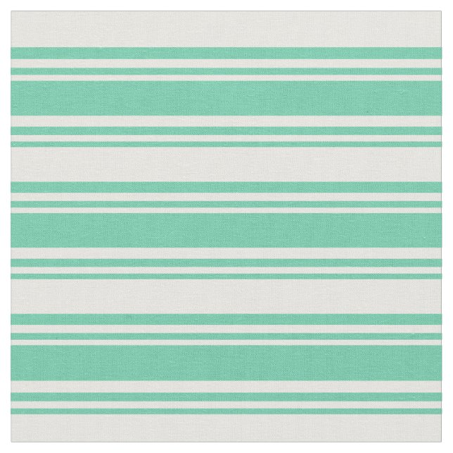 Aquamarine & White Färgad Rand Mönster Tyg (Närbild)