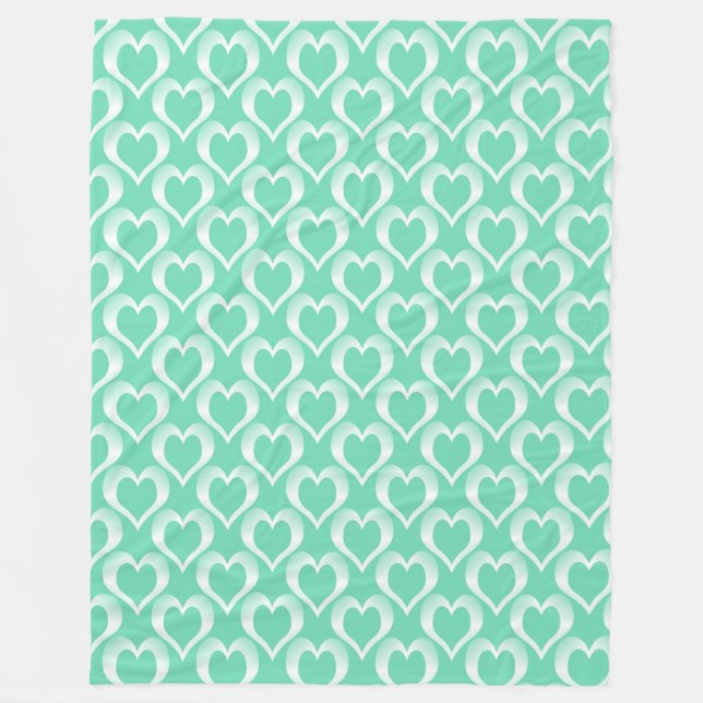 Aquamarine White Hearts Pattern Fleecefilt (Framsidan)
