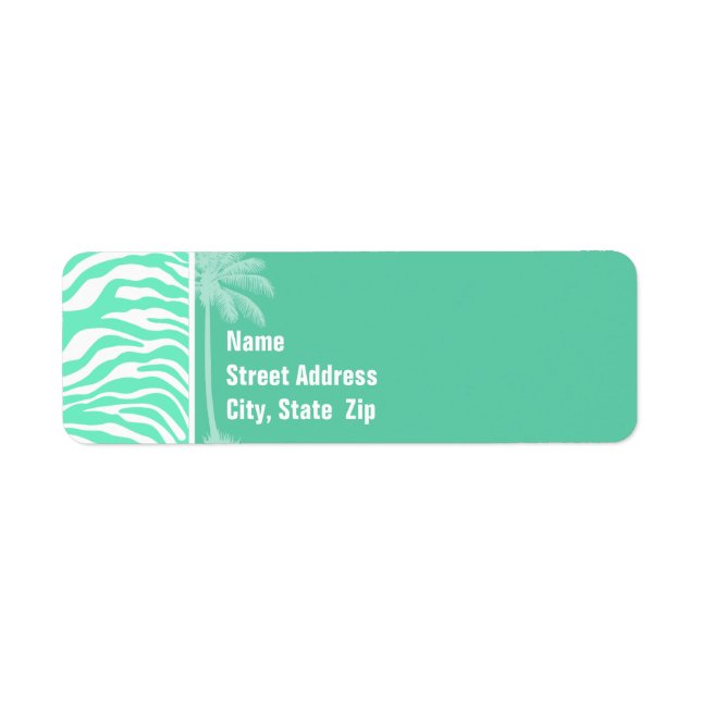 Aquamarine Zebra Animal Print; Summer Handflatan Returadress Etikett (Framsidan)